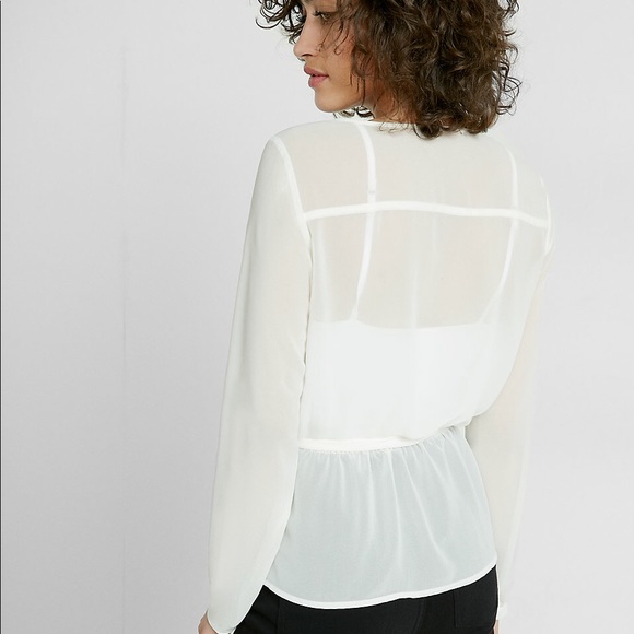 Embroidered Sheer Deep V Surplice Blouse - Picture 2 of 2